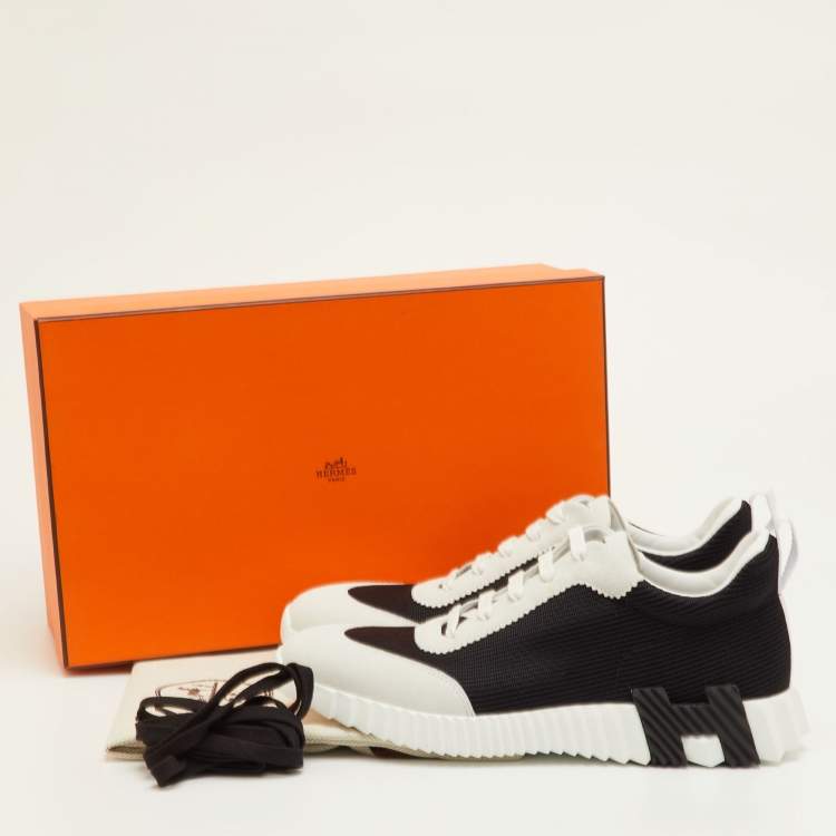 Pre Owned Hermes Bouncing Size 42 Black/Off White Mesh and Suede Sneakers