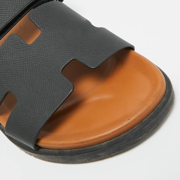 Pre Owned Hermes Chypre Size 42.5 Black Leather Slide Sandals