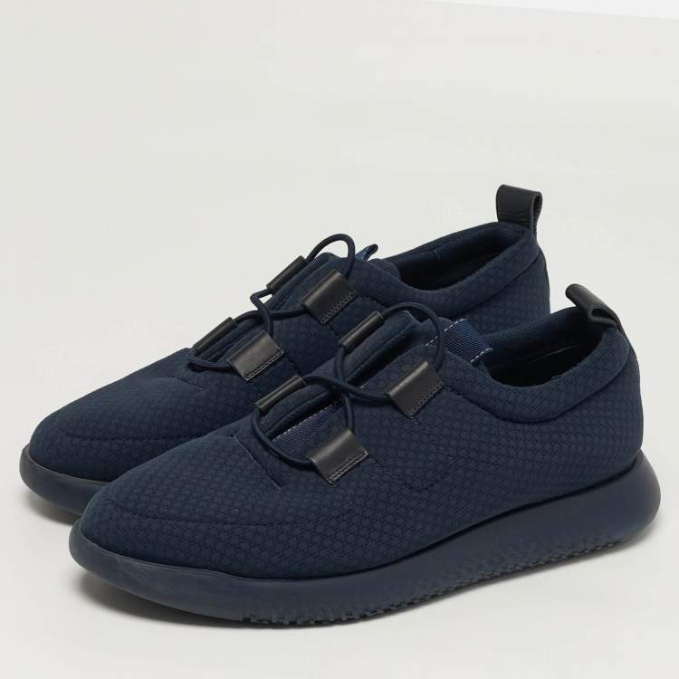 Pre Owned Hermes Team Size 44 Navy Blue Fabric and Leather Low Top Sneakers