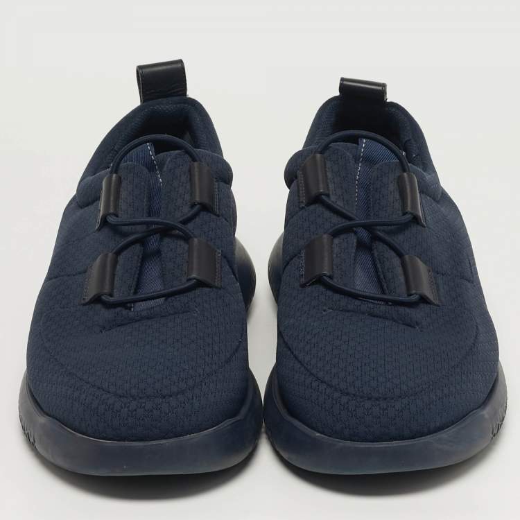Pre Owned Hermes Team Size 44 Navy Blue Fabric and Leather Low Top Sneakers