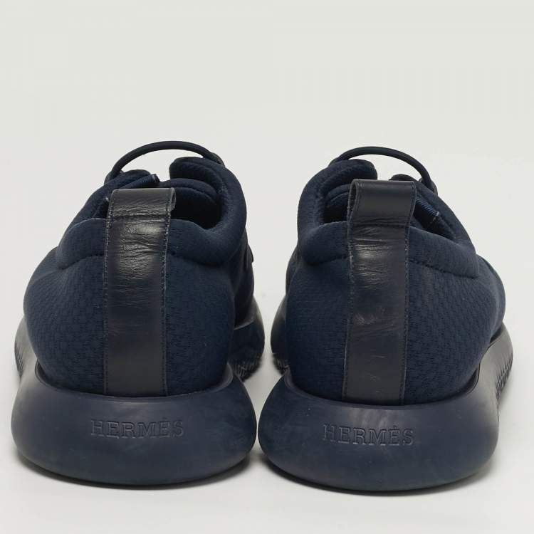 Pre Owned Hermes Team Size 44 Navy Blue Fabric and Leather Low Top Sneakers