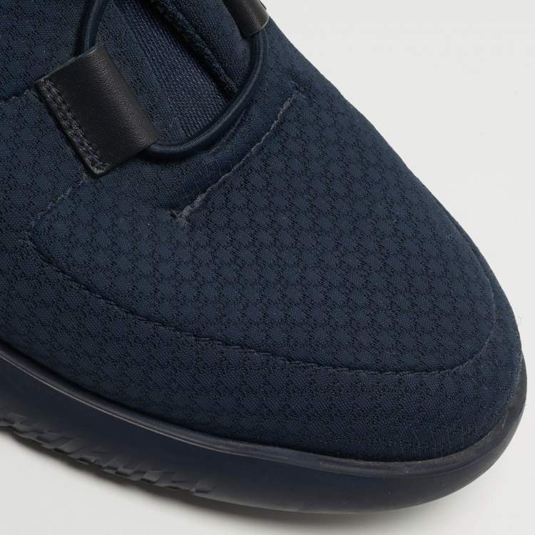 Pre Owned Hermes Team Size 44 Navy Blue Fabric and Leather Low Top Sneakers