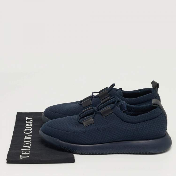 Pre Owned Hermes Team Size 44 Navy Blue Fabric and Leather Low Top Sneakers