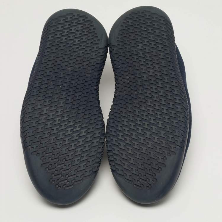 Pre Owned Hermes Team Size 44 Navy Blue Fabric and Leather Low Top Sneakers