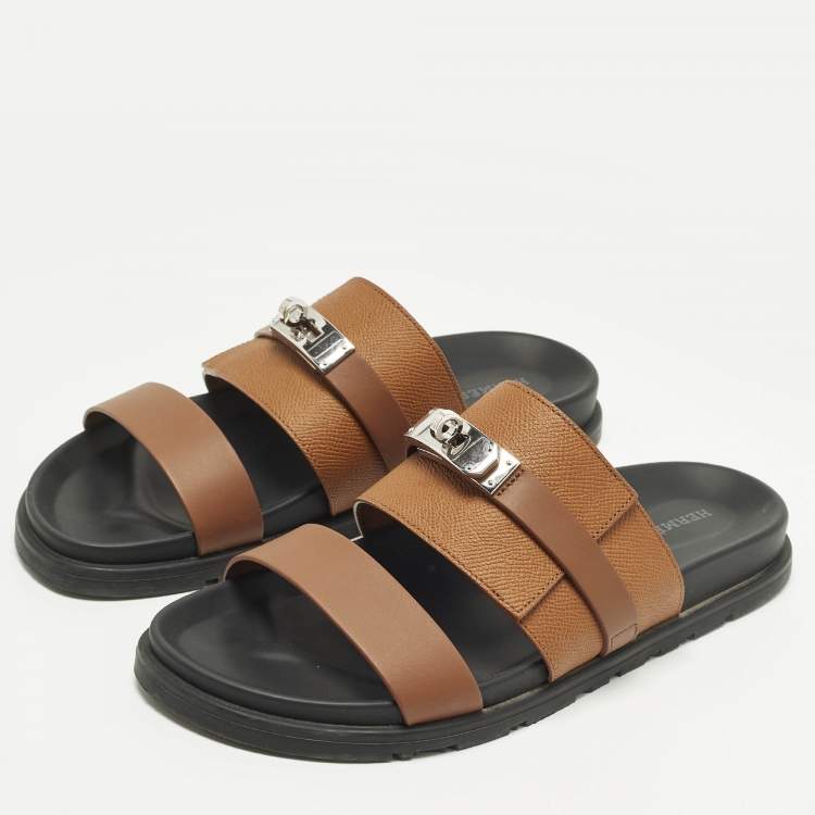 Pre Owned Hermès Jackson Size 41 Brown Leather Flat Slide