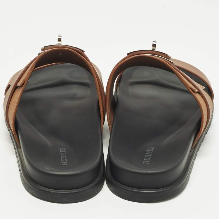 Pre Owned Hermès Jackson Size 41 Brown Leather Flat Slide