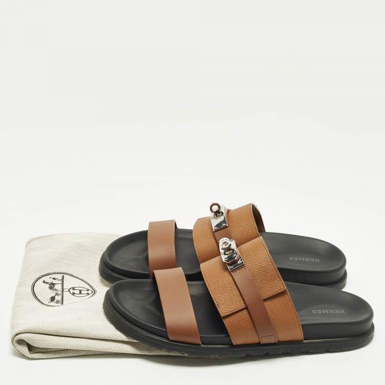 Pre Owned Hermès Jackson Size 41 Brown Leather Flat Slide