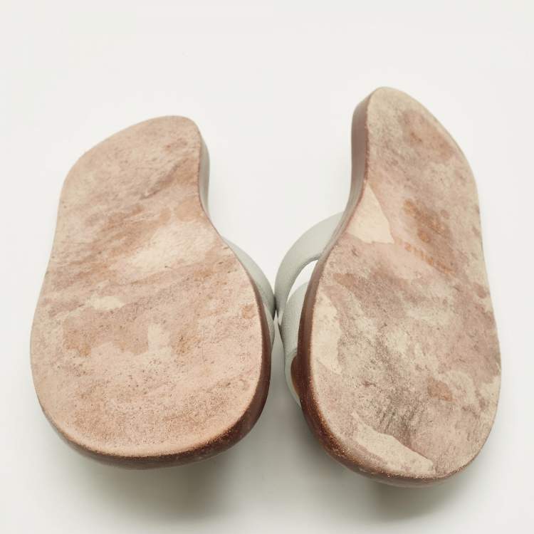 Pre Owned Hermes Izmir Size 42 Grey Leather Flat Slides