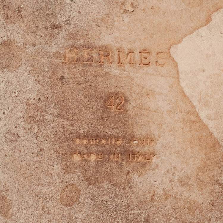 Pre Owned Hermes Izmir Size 42 Grey Leather Flat Slides