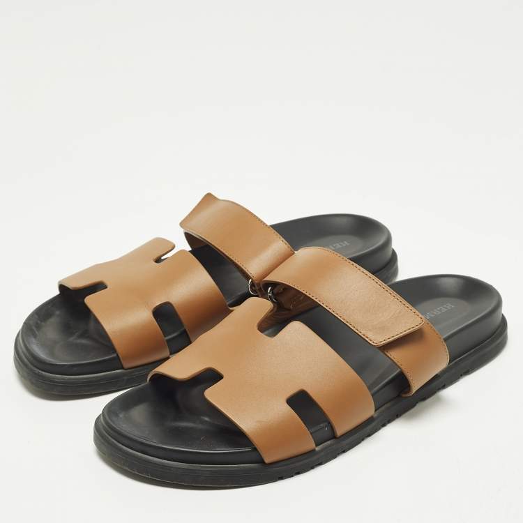 Pre Owned Hermes Chypre Size 42 Brown Leather Flat Sandals