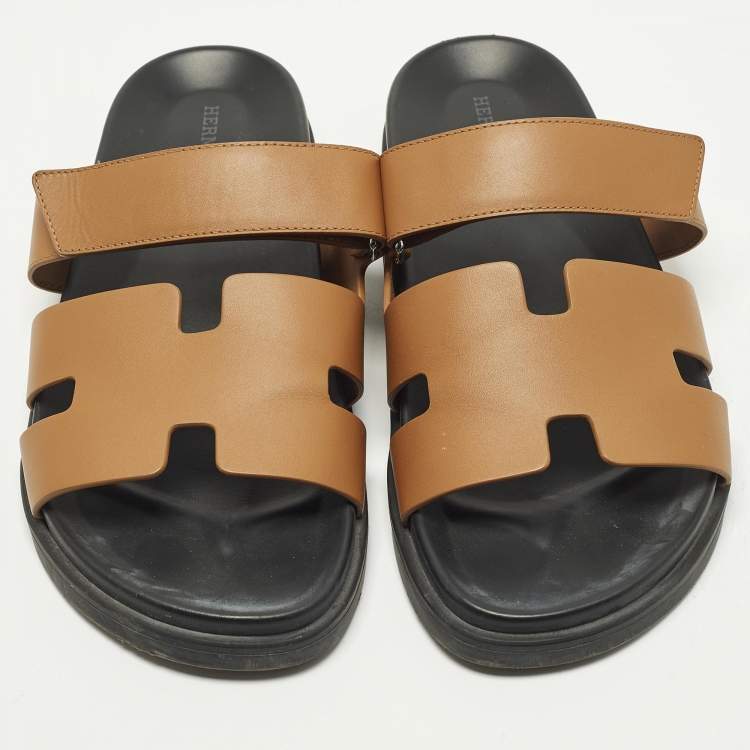 Pre Owned Hermes Chypre Size 42 Brown Leather Flat Sandals