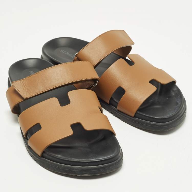 Pre Owned Hermes Chypre Size 42 Brown Leather Flat Sandals