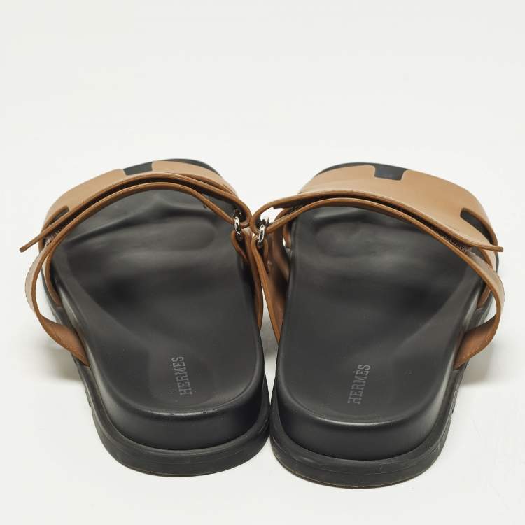 Pre Owned Hermes Chypre Size 42 Brown Leather Flat Sandals