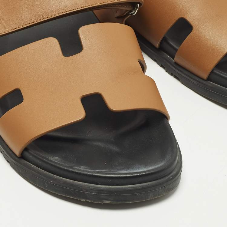 Pre Owned Hermes Chypre Size 42 Brown Leather Flat Sandals