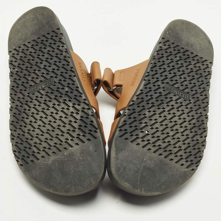Pre Owned Hermes Chypre Size 42 Brown Leather Flat Sandals