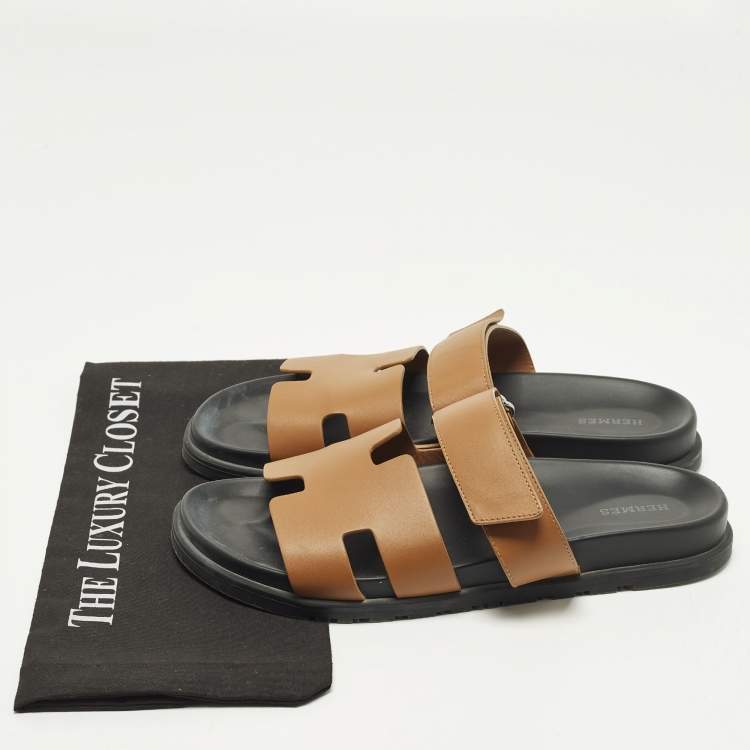 Pre Owned Hermes Chypre Size 42 Brown Leather Flat Sandals
