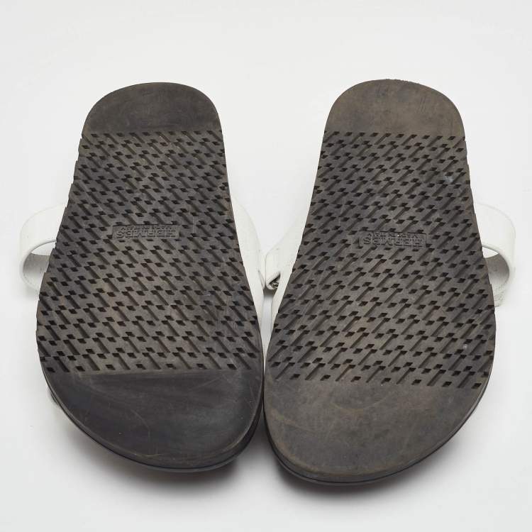 Pre Owned Hermes Chypre Size 43 White Leather Flat Slide Sandals