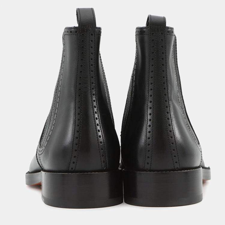 Pre Owned Hermes Side Gore Short Boots Brogue (Perforated) Black Leather Size 43