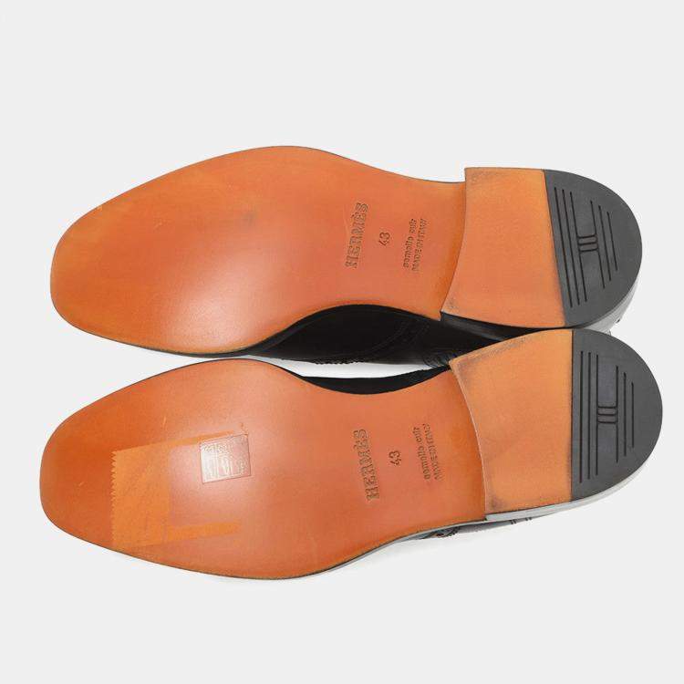 Pre Owned Hermes Side Gore Short Boots Brogue (Perforated) Black Leather Size 43