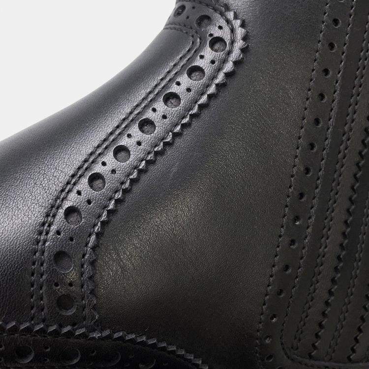 Pre Owned Hermes Side Gore Short Boots Brogue (Perforated) Black Leather Size 43