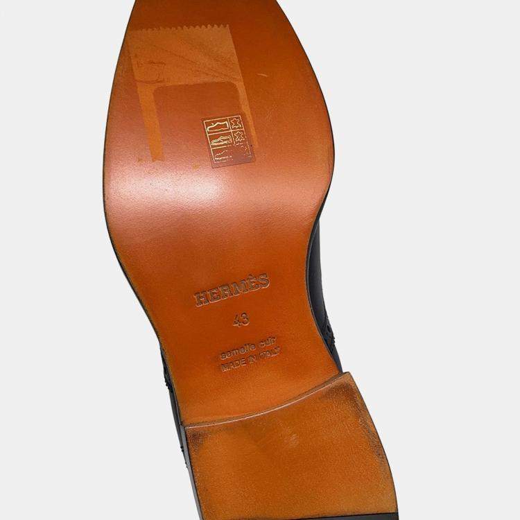 Pre Owned Hermes Side Gore Short Boots Brogue (Perforated) Black Leather Size 43