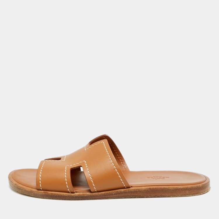 Pre Owned Hermès Izmir Size 41 Brown Leather Flat Slide
