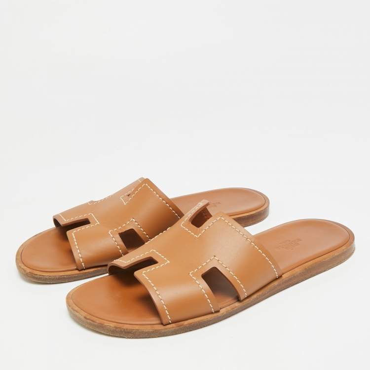 Pre Owned Hermès Izmir Size 41 Brown Leather Flat Slide