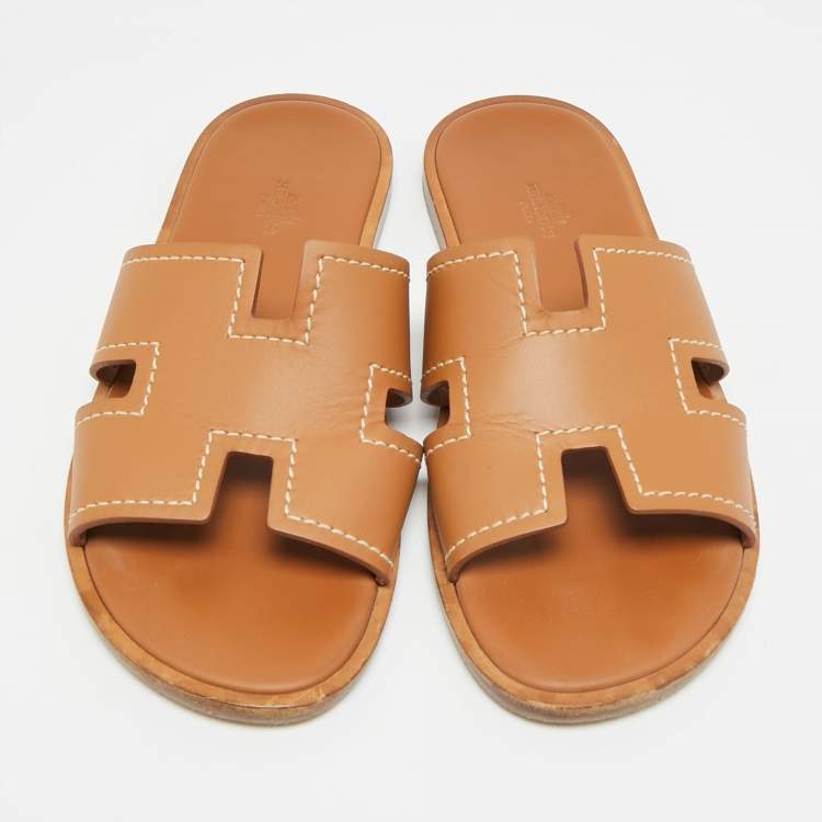 Pre Owned Hermès Izmir Size 41 Brown Leather Flat Slide