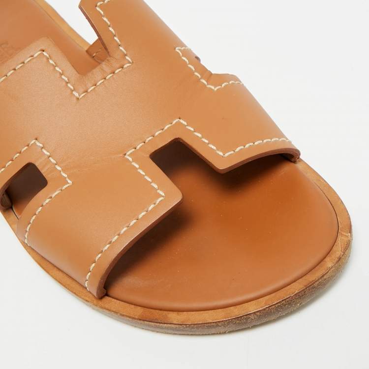 Pre Owned Hermès Izmir Size 41 Brown Leather Flat Slide