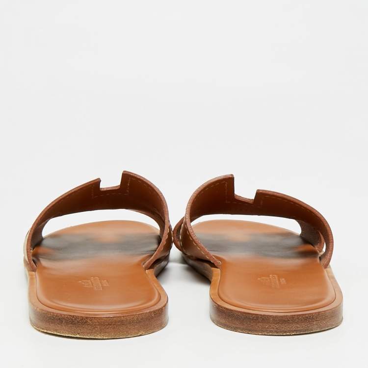 Pre Owned Hermès Izmir Size 41 Brown Leather Flat Slide