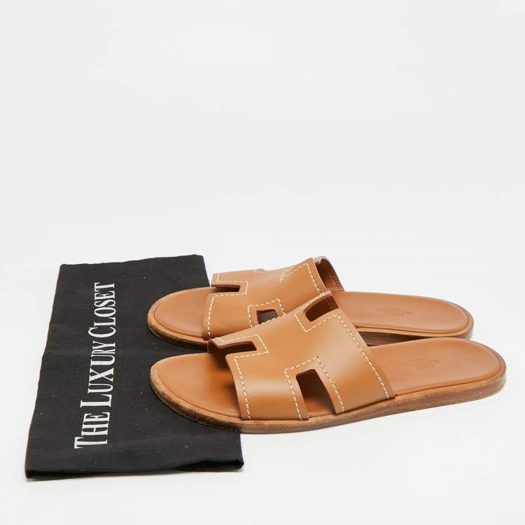 Pre Owned Hermès Izmir Size 41 Brown Leather Flat Slide