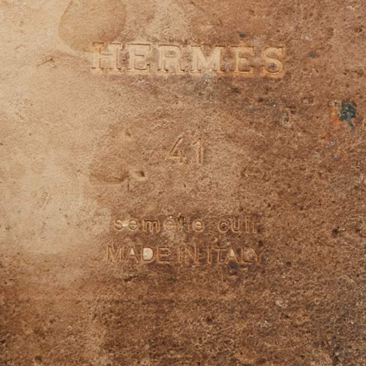Pre Owned Hermès Izmir Size 41 Brown Leather Flat Slide