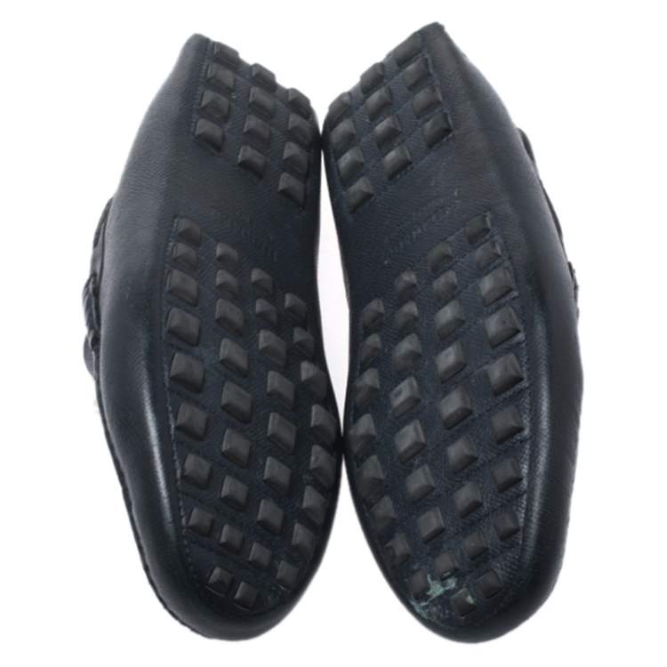 Pre Owned Hermes Blue Leather Slip On Loafers Size 42