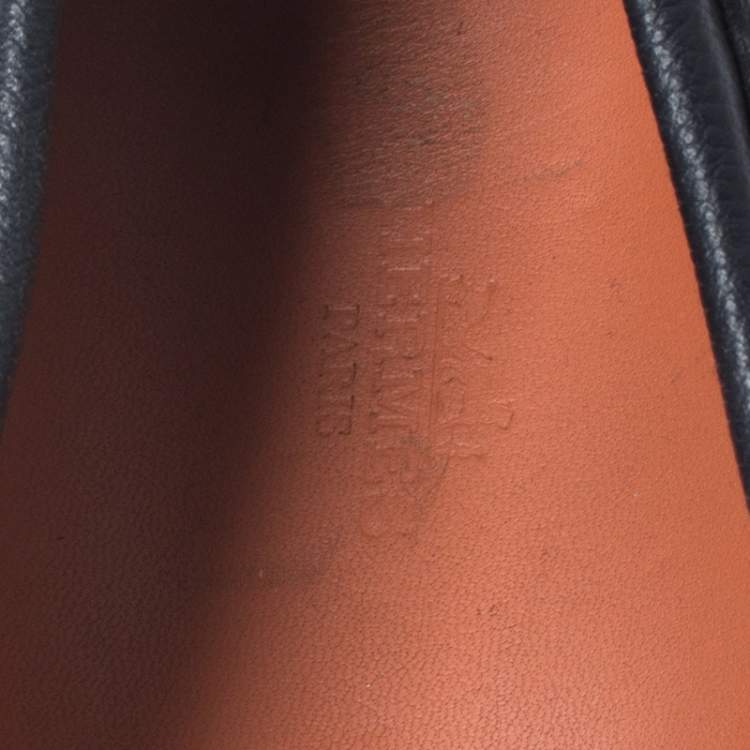 Pre Owned Hermes Blue Leather Slip On Loafers Size 42