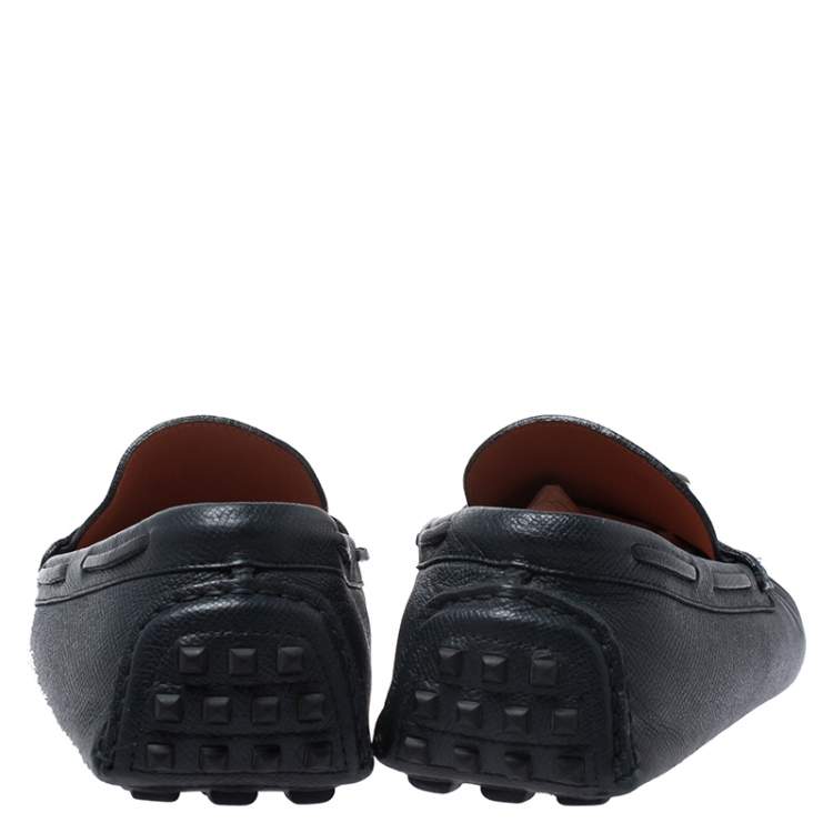 Pre Owned Hermes Blue Leather Slip On Loafers Size 42