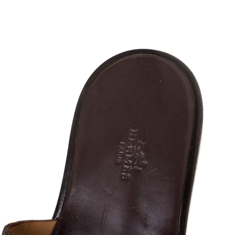 Pre Owned Hermes Brown Croc Leather Izmir Flat Sandals Size 42