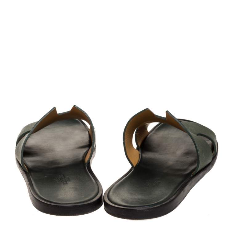 مملوكة مسبقًا Hermes Green Leather Izmir Flat Slides Size 43.5 