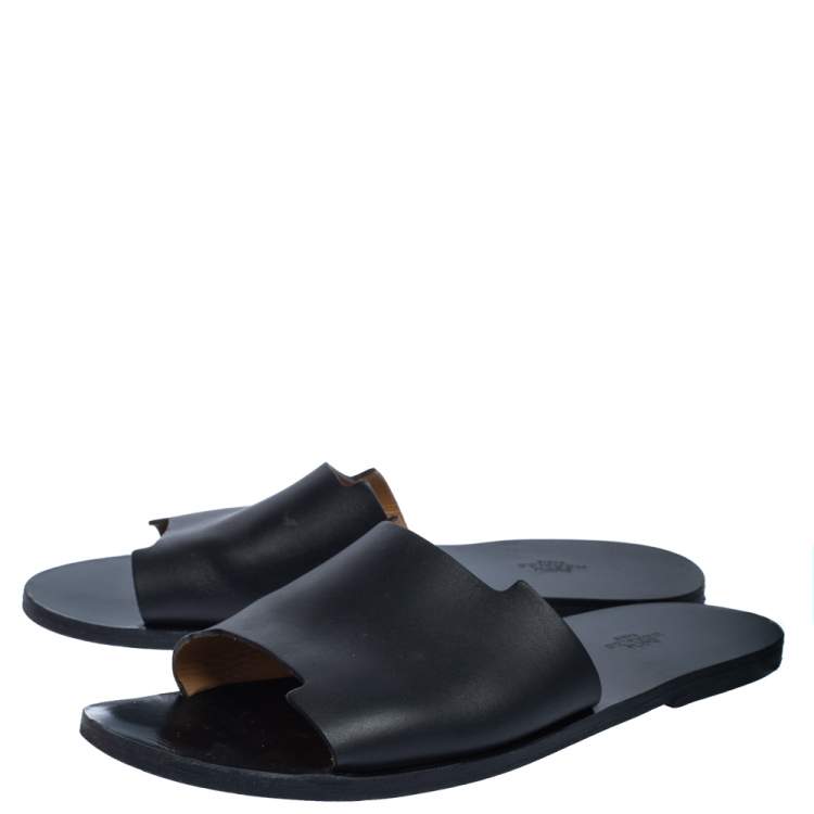 Pre Owned Hermes Black Leather Slide Sandals Size 43