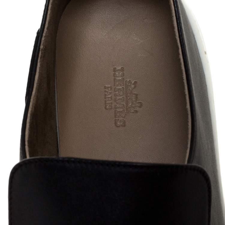 Pre Owned Hermes Black Perforated Leather Slip On Sneakers Size 44