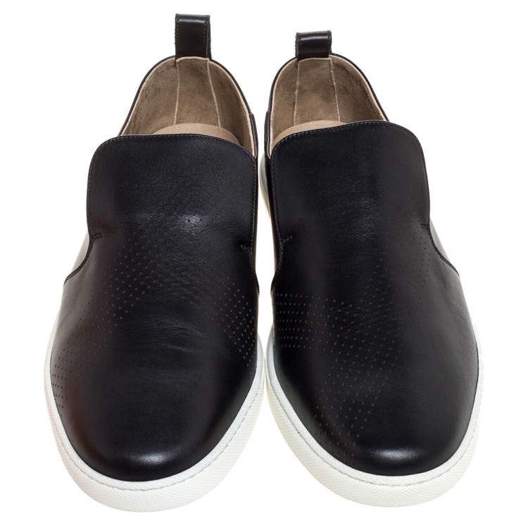 Pre Owned Hermes Black Perforated Leather Slip On Sneakers Size 44