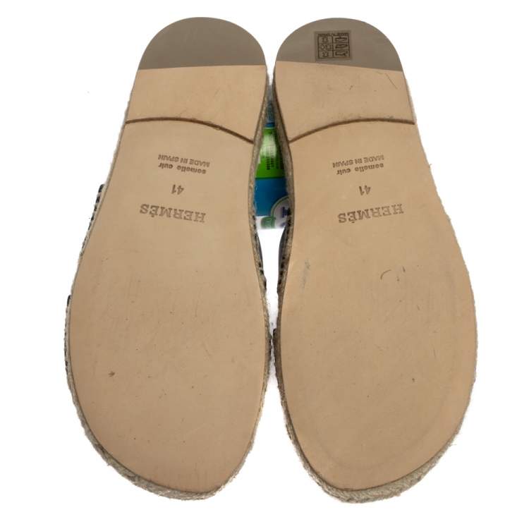 مملوكة مسبقًا Hermes Black Leather Antigua Espadrille Sandals Size 41