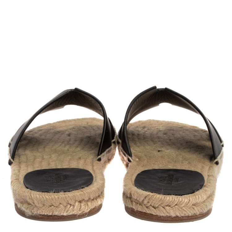 مملوكة مسبقًا Hermes Black Leather Antigua Espadrille Sandals Size 41