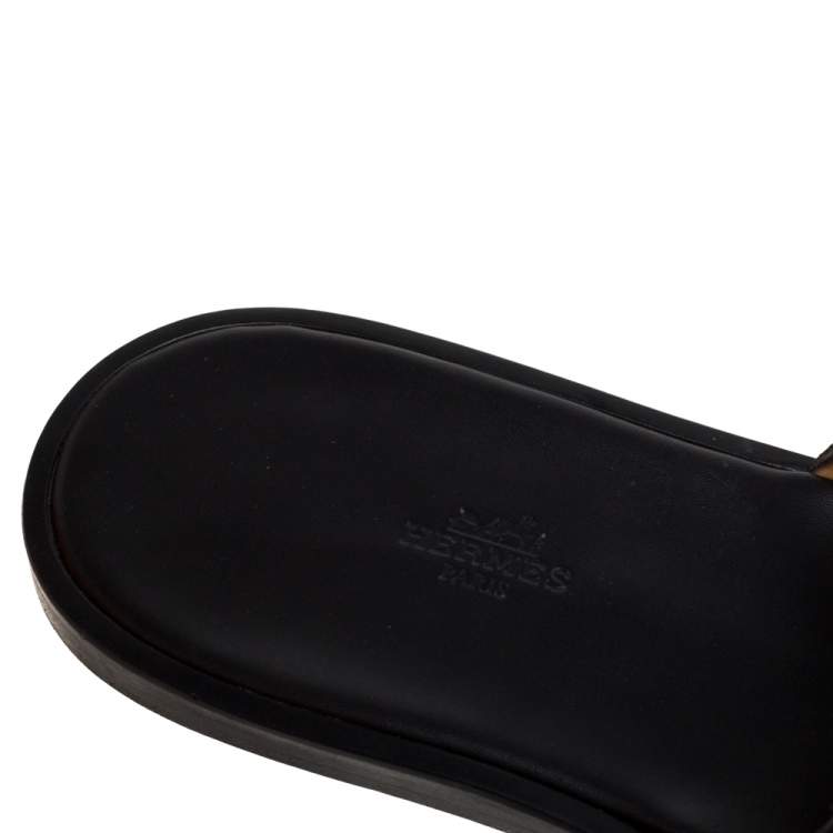 Pre Owned Hermès Black Leather Izmir Slide Sandals Size 46.5