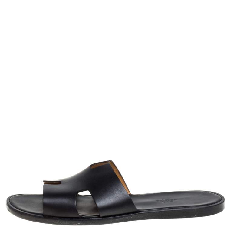 Pre Owned Hermès Black Leather Izmir Slide Sandals Size 46.5