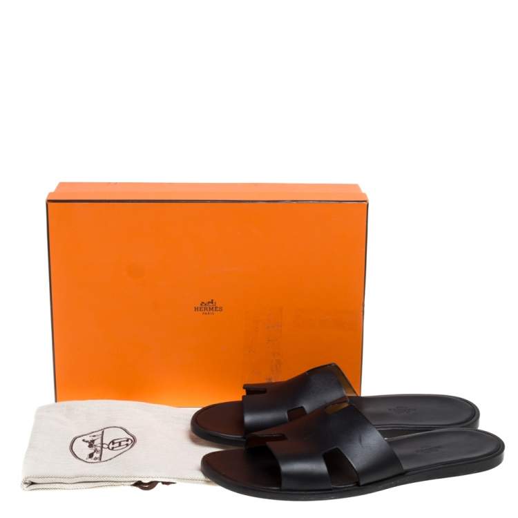 Pre Owned Hermès Black Leather Izmir Slide Sandals Size 46.5