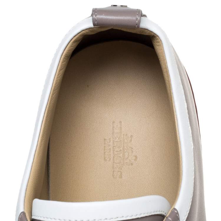 Pre Owned Hermes Grey/White Leather Giocco Low Top Sneakers Size 44.5