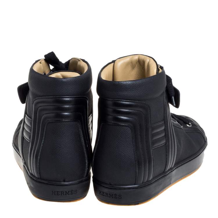 مملوكة مسبقًا Hermes Black Leather High Top Lace Up Sneakers Size 46
