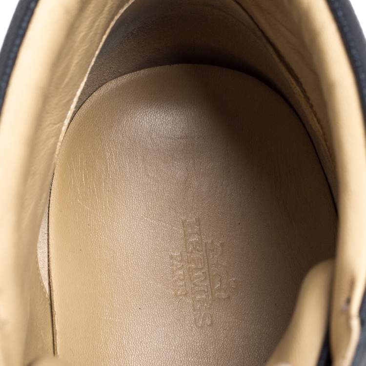 مملوكة مسبقًا Hermes Black Leather High Top Lace Up Sneakers Size 46