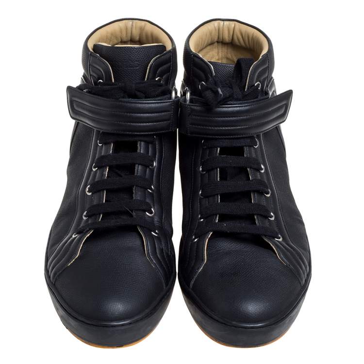 مملوكة مسبقًا Hermes Black Leather High Top Lace Up Sneakers Size 46