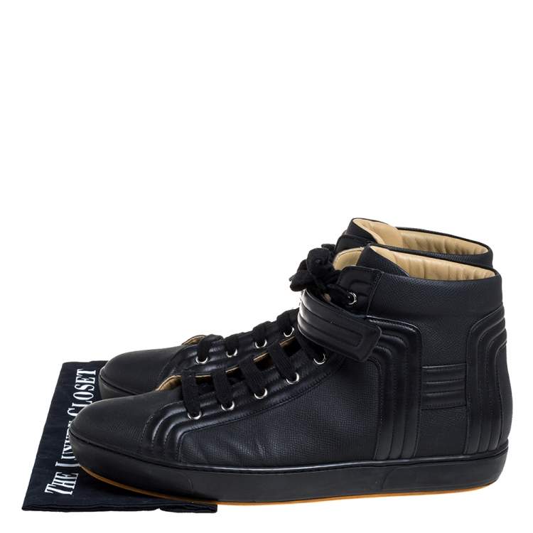 مملوكة مسبقًا Hermes Black Leather High Top Lace Up Sneakers Size 46